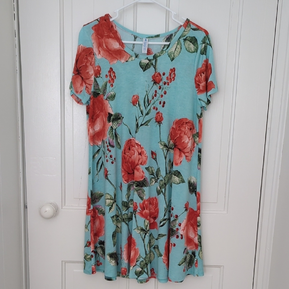 Paisley Grace Boutique Floral Print Dress with Red and Green Accents